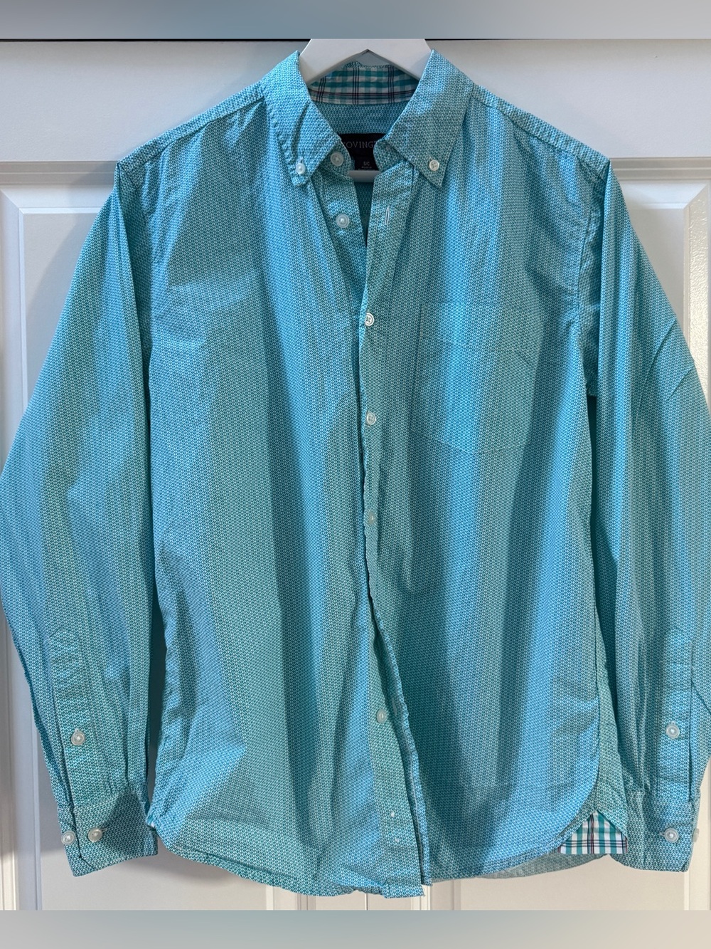 Covington Men’s Light Teal Button-Down Shirt, Y2K Plaid Accents